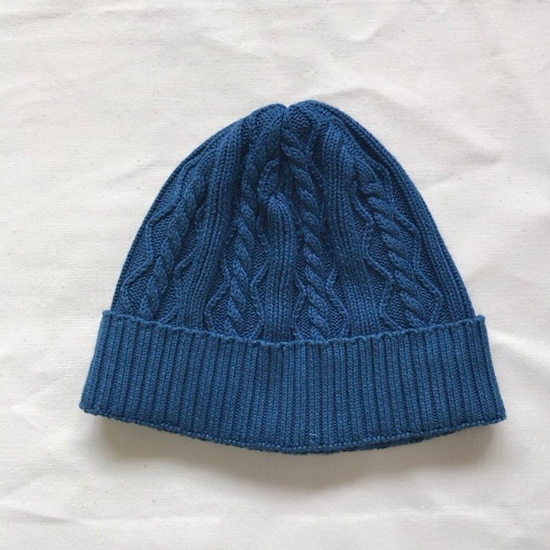 Cable knitted cap cotton Indigo dyed - 帽子 - 棉 蓝色