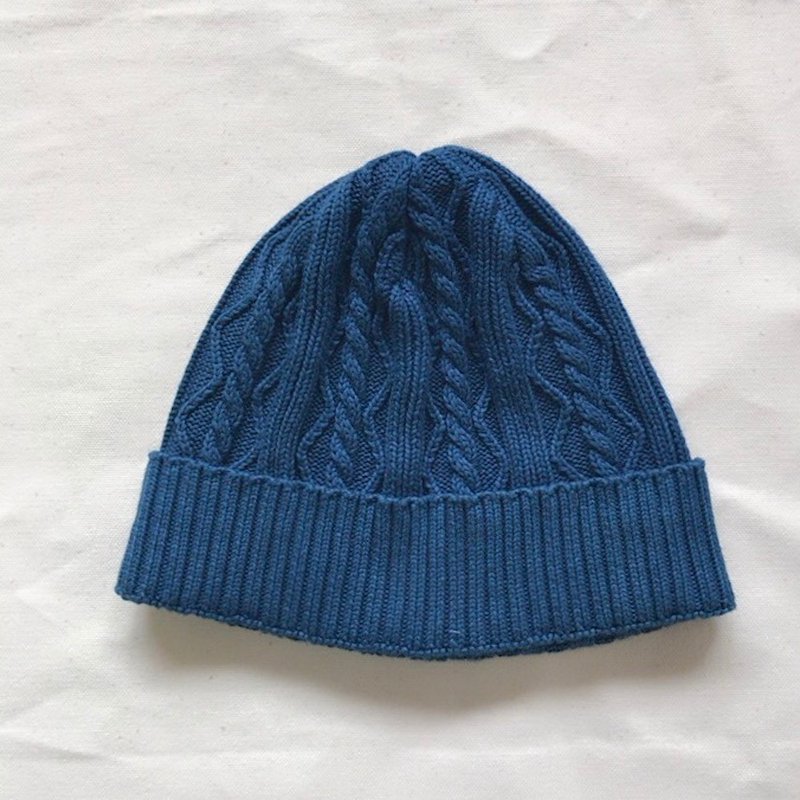 Cable knitted cap cotton Indigo dyed - 帽子 - 棉．麻 蓝色