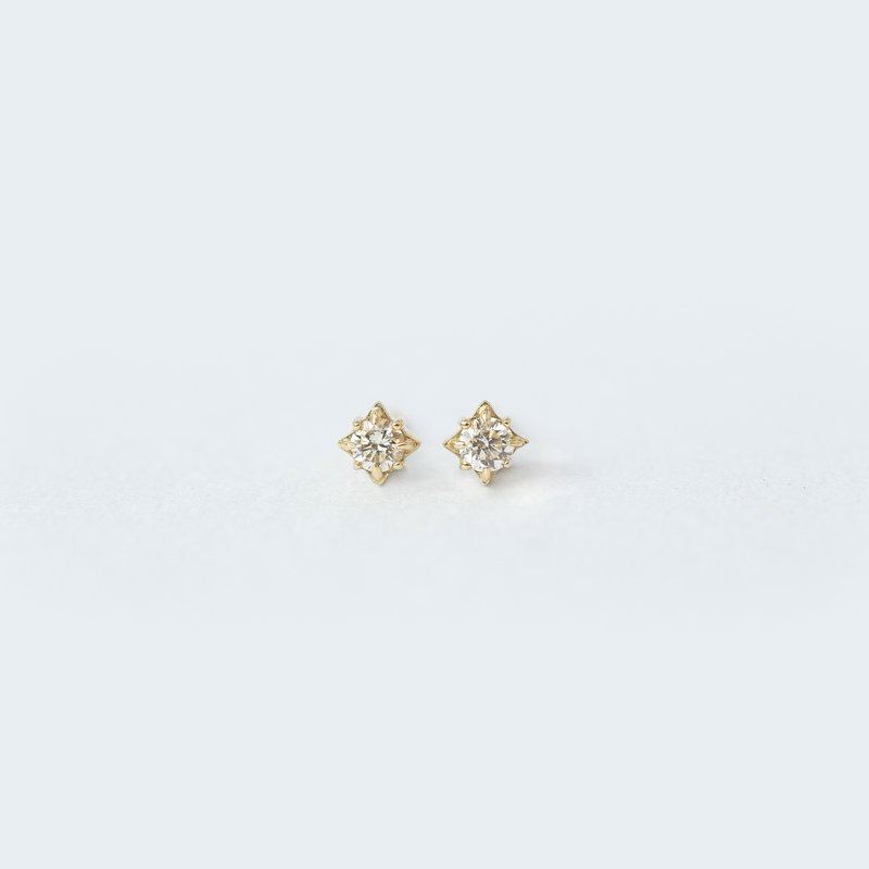 【10K金】K10 Gold 星光单钻耳环 - 耳环/耳夹 - 贵金属 