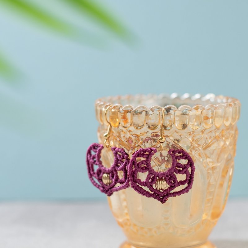 蜡线编织耳环 紫 可改夹式 - 耳环/耳夹 - 聚酯纤维 紫色