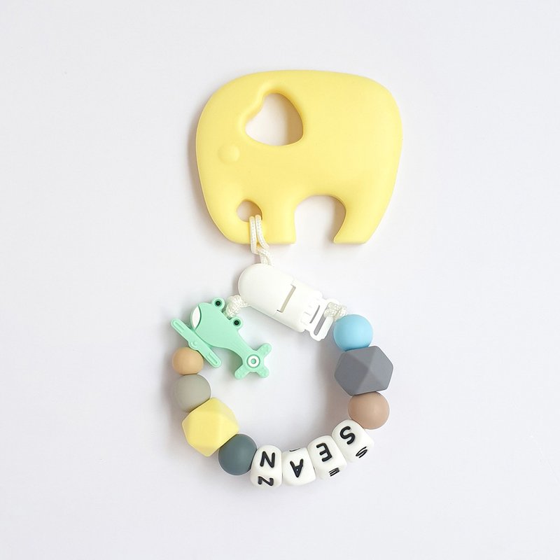 定制化 SEAN 黄绿色 奶嘴链夹 大象固齿器 / 定制化奶嘴链可套香 - 玩具/玩偶 - 其他材质 白色
