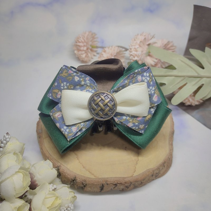 墨绿花园系列-鲨鱼夹香蕉夹弹簧夹 - 发饰 - 棉．麻 绿色