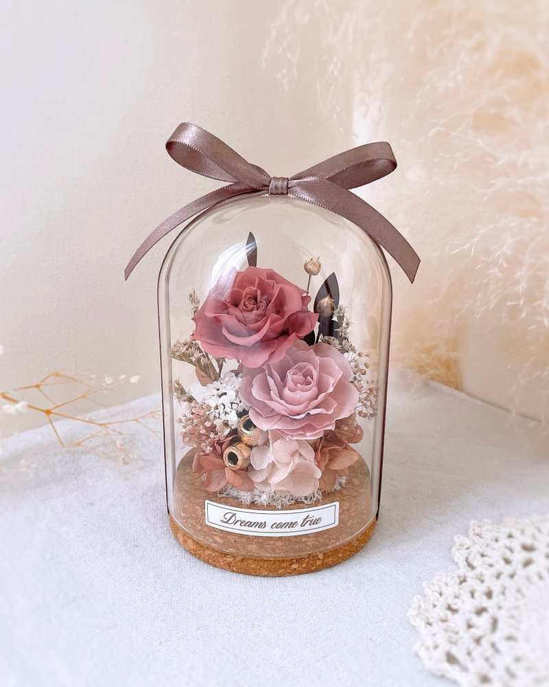 永生花玻璃盅-玫瑰暮语 l 不凋花玻璃盅 日本玫瑰 干燥花盅 - 干燥花/捧花 - 植物．花 粉红色