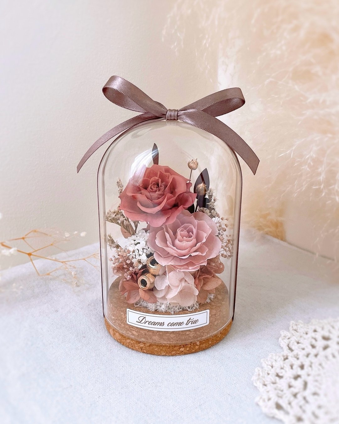 永生花玻璃盅 - 玫瑰暮语 l 不凋花玻璃盅 日本玫瑰 干燥花盅 - 干燥花/捧花 - 植物．花 粉红色