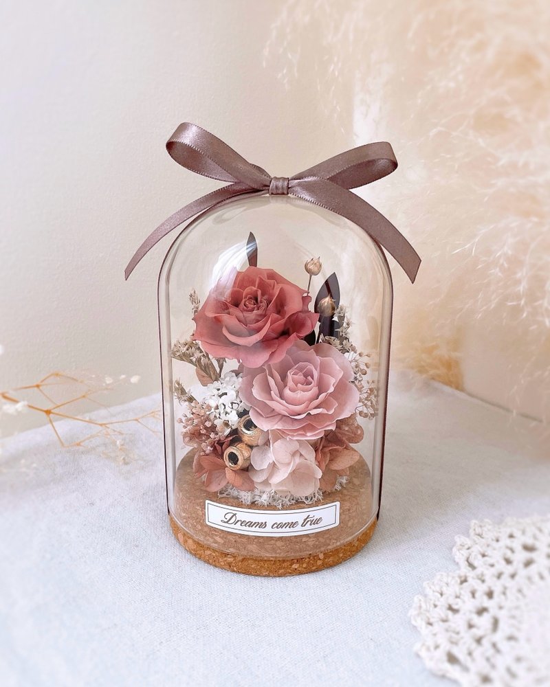 永生花玻璃盅 - 玫瑰暮语 l 不凋花玻璃盅 日本玫瑰 干燥花盅 - 干燥花/捧花 - 植物．花 粉红色