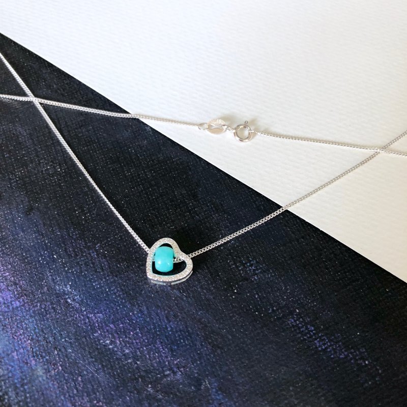 独家 -925纯银心形吊坠 天河石项链 清新俏皮 情人节礼物 - 项链 - 纯银 蓝色