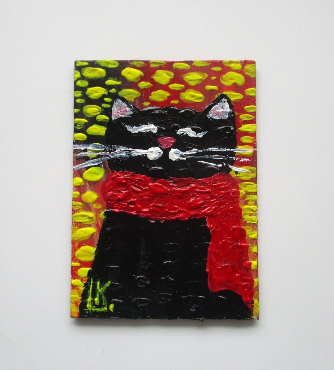 原画毛茸茸的黑猫 ACEO 艺术猫爱好者艺术收藏品 - 墙贴/壁贴 - 其他材质 多色