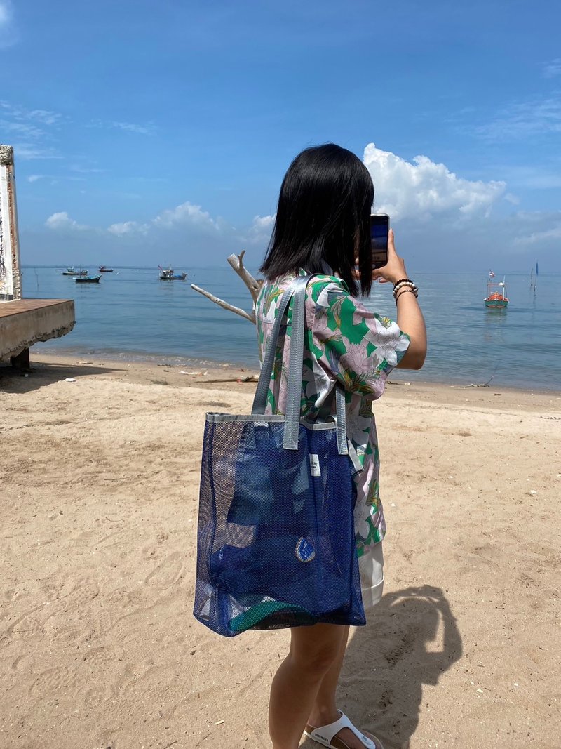 海军蓝网袋/购物袋/健身包/杂货袋/沙滩包/M号 - 手提包/手提袋 - 尼龙 蓝色