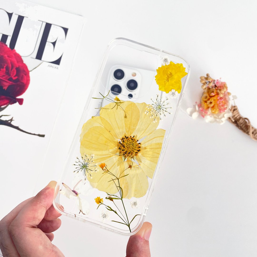 时光格桑花押花手机壳适用于iPhone 16 Pro Max Samsung S25 A35 - 手机壳/手机套 - 植物．花 