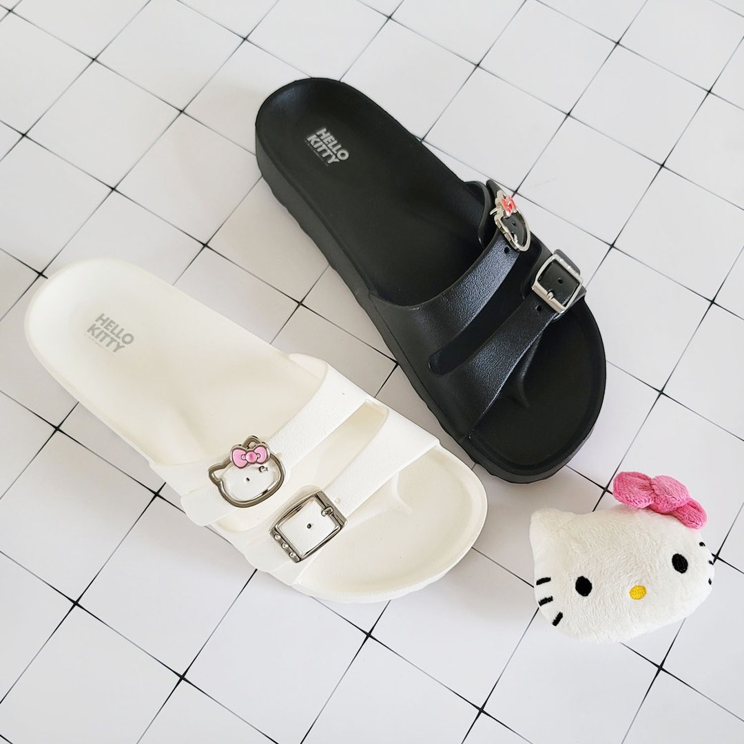 Hello Kitty大头金属扣 轻量防水两版拖鞋-白色/黑色女鞋 - 拖鞋 - 防水材质 多色