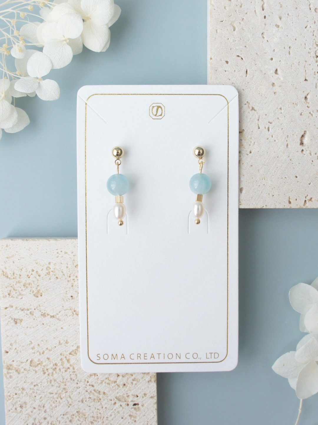 水手 Aquamarine Freshwater Pearl 海蓝宝 珍珠 耳环 - 耳环/耳夹 - 宝石 蓝色