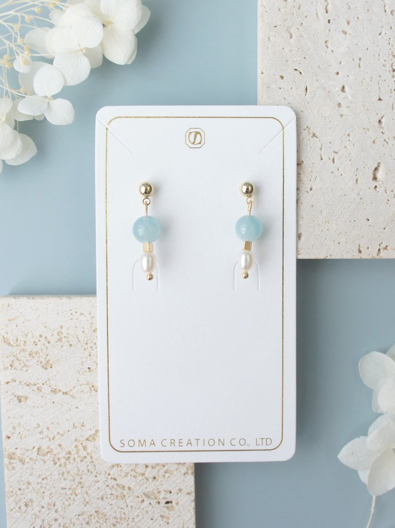 水手 Aquamarine Freshwater Pearl 海蓝宝 珍珠 耳环 - 耳环/耳夹 - 宝石 蓝色