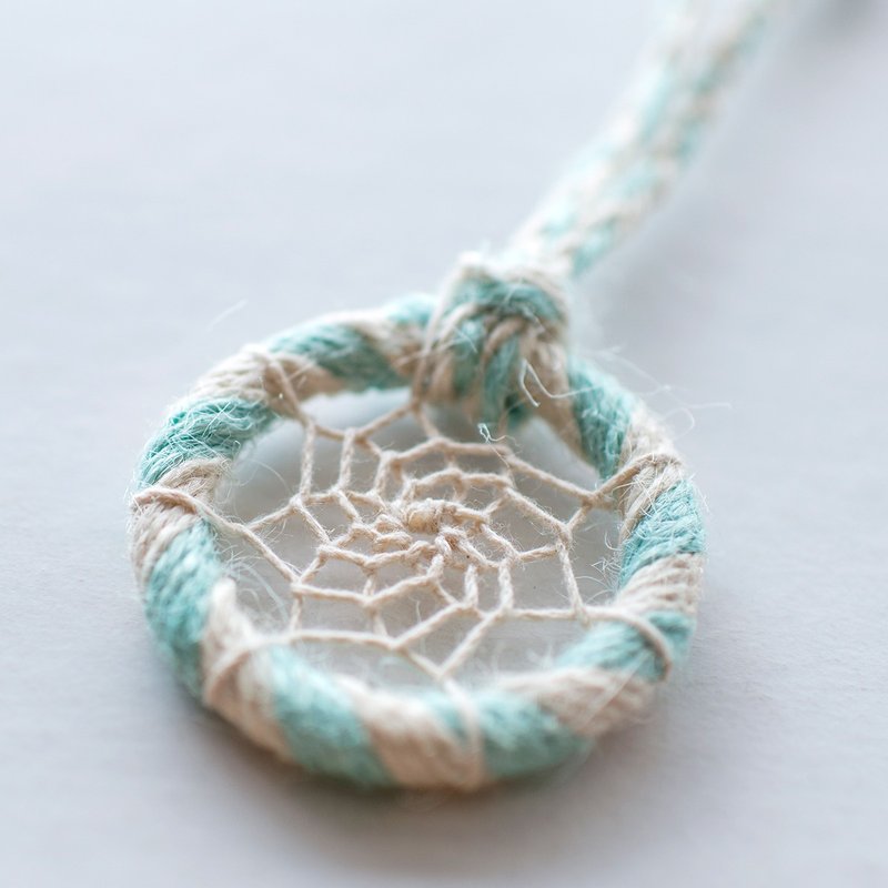 迷你捕梦网 - 麻绳(白+薄荷绿) - 包包吊饰 交换礼物 - 吊饰 - 其他材质 