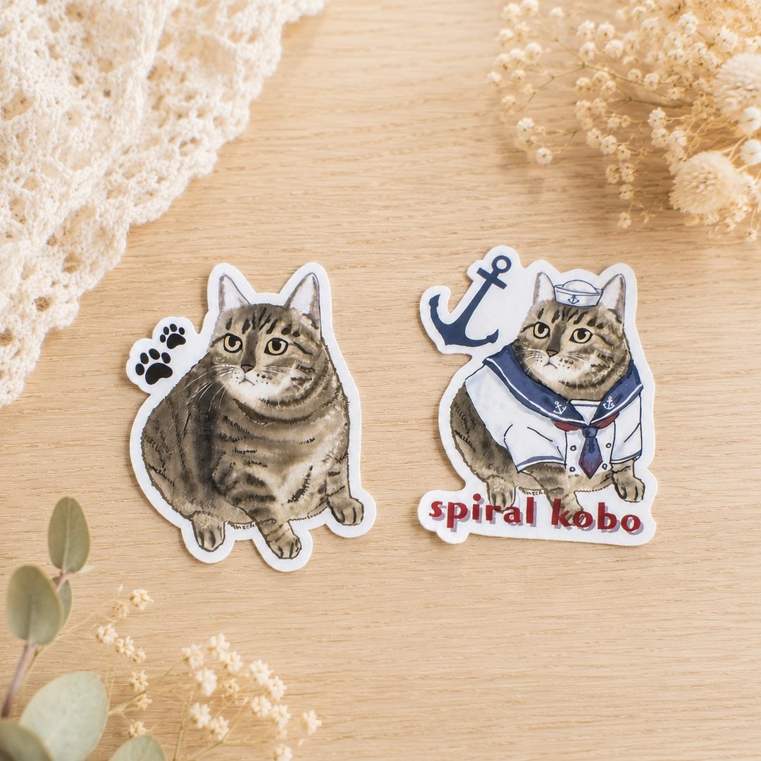 猫咪主题 压花造型贴纸 两入组 - 贴纸 - 防水材质 卡其色