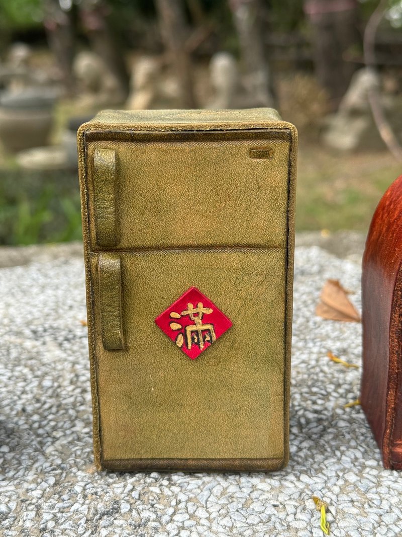 怀旧迷你旧冰箱  纯牛皮存钱筒 - 储蓄罐 - 真皮 橘色