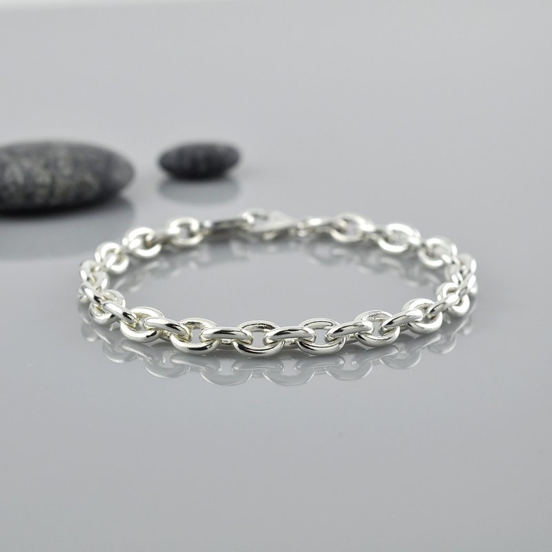 椭圆十字链手链(链粗6mm) 925纯银 - 手链/手环 - 纯银 银色