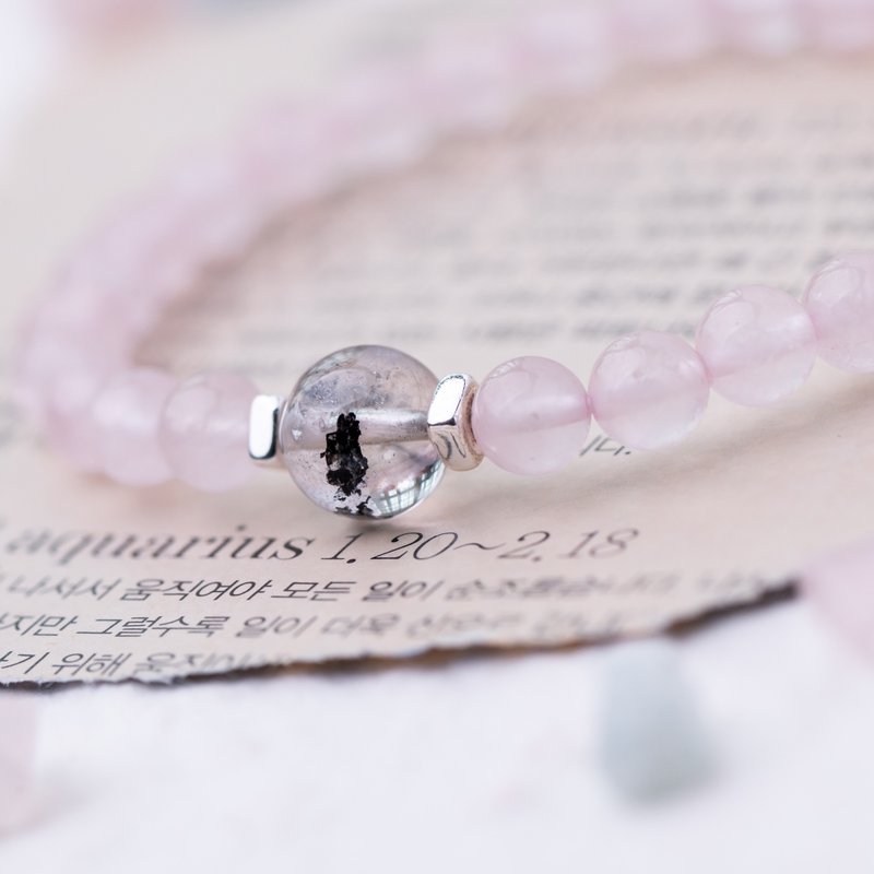 粉晶系列 6mm粉晶10mm闪灵钻白水晶手链 - 手链/手环 - 水晶 粉红色