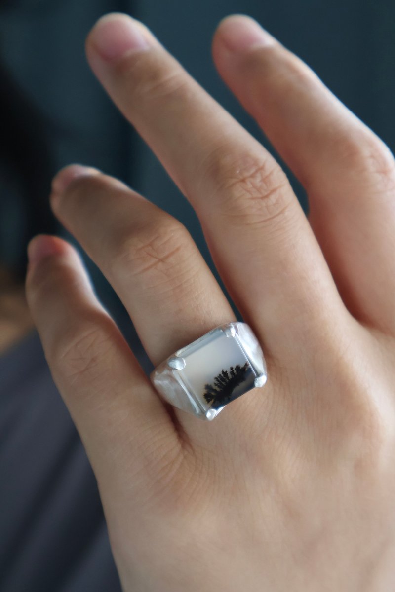 原创手工990银镶嵌海洋玉髓纯银指环印章戒指 港码16.5号 - 戒指 - 纯银 银色