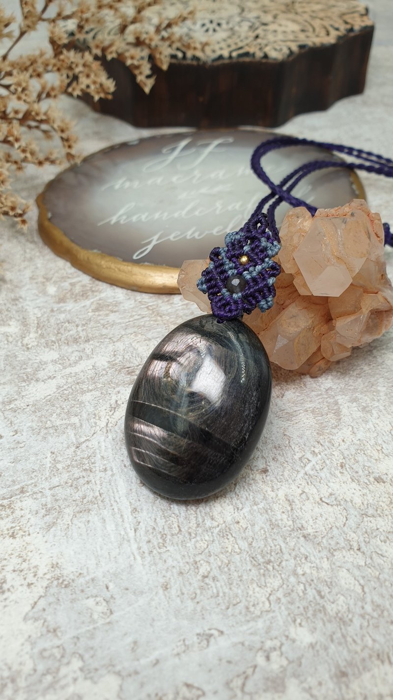 HS02记号。紫苏辉石。银线石。金运石南美蜡线编织项链 - 项链 - 其他材质 紫色