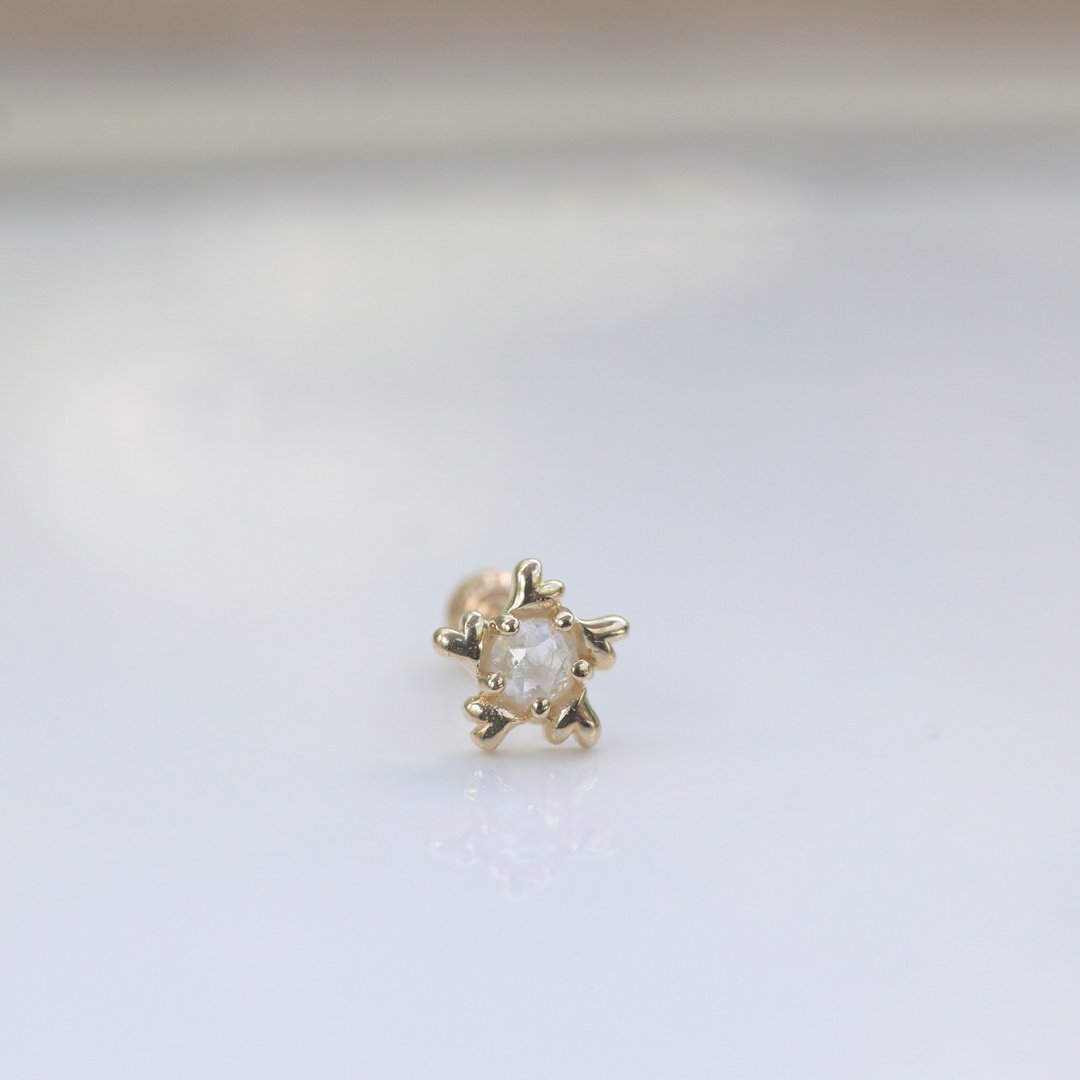 14K 爱心星星原钻锁珠耳环(单个)耳骨 耳窝 不退色 - 项链 - 贵金属 金色