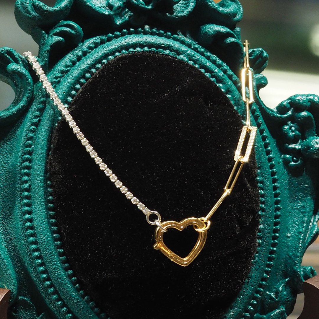 18K金金色心形扣钻石链项链18K Gold The Golden Heart Buckle Di - 项链 - 贵金属 