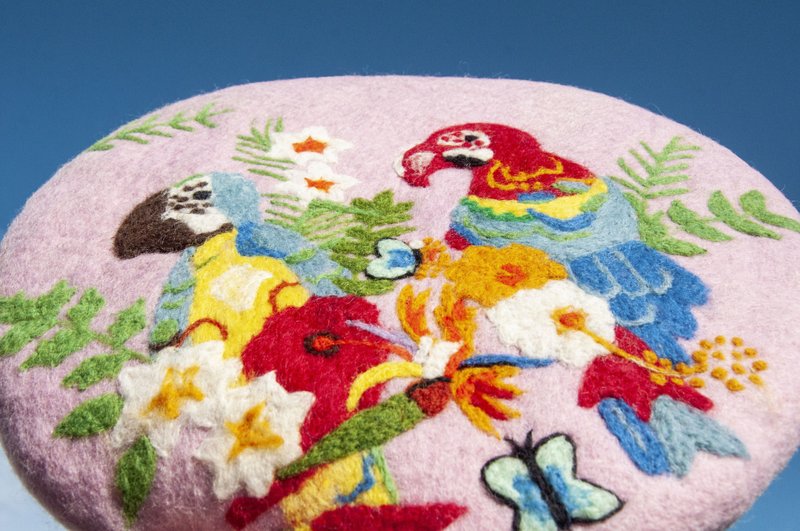 纯羊毛毡椅垫 抱枕 羊毛毡坐垫 羊毛毡靠枕-鹦鹉鸟类花朵植物园风 - 枕头/抱枕 - 羊毛 多色