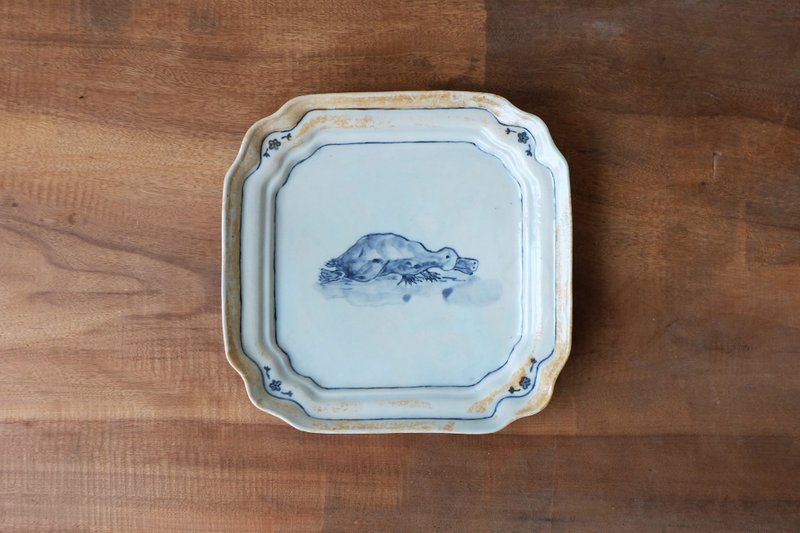 lelecoco .鸭嘴兽风情 青花手绘方盘/ 惜福品 底部微瑕疵 - 盘子/餐盘/盘架 - 瓷 