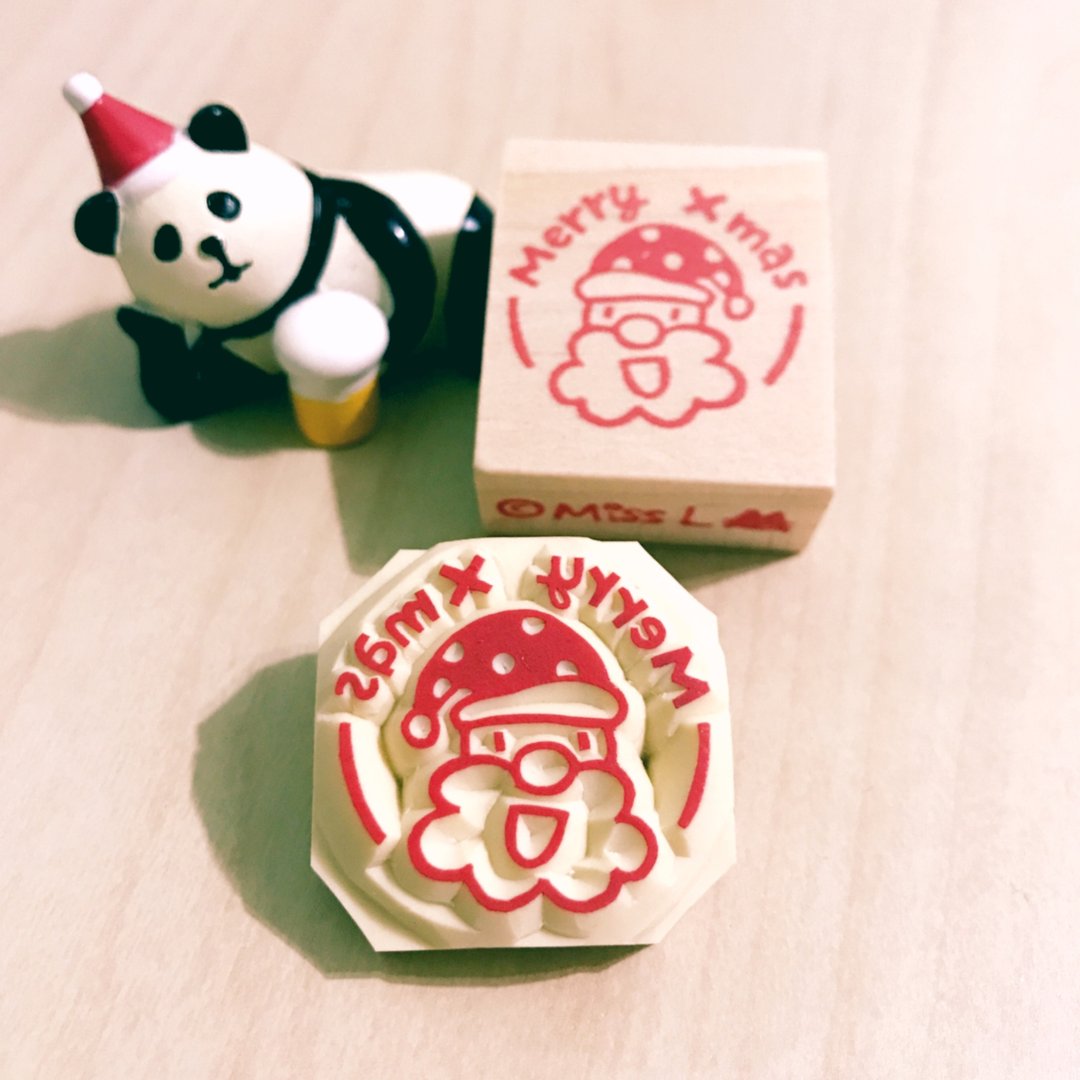 L手刻章 / 圣诞老公公 猫猫 - 印章/印台 - 橡胶 红色