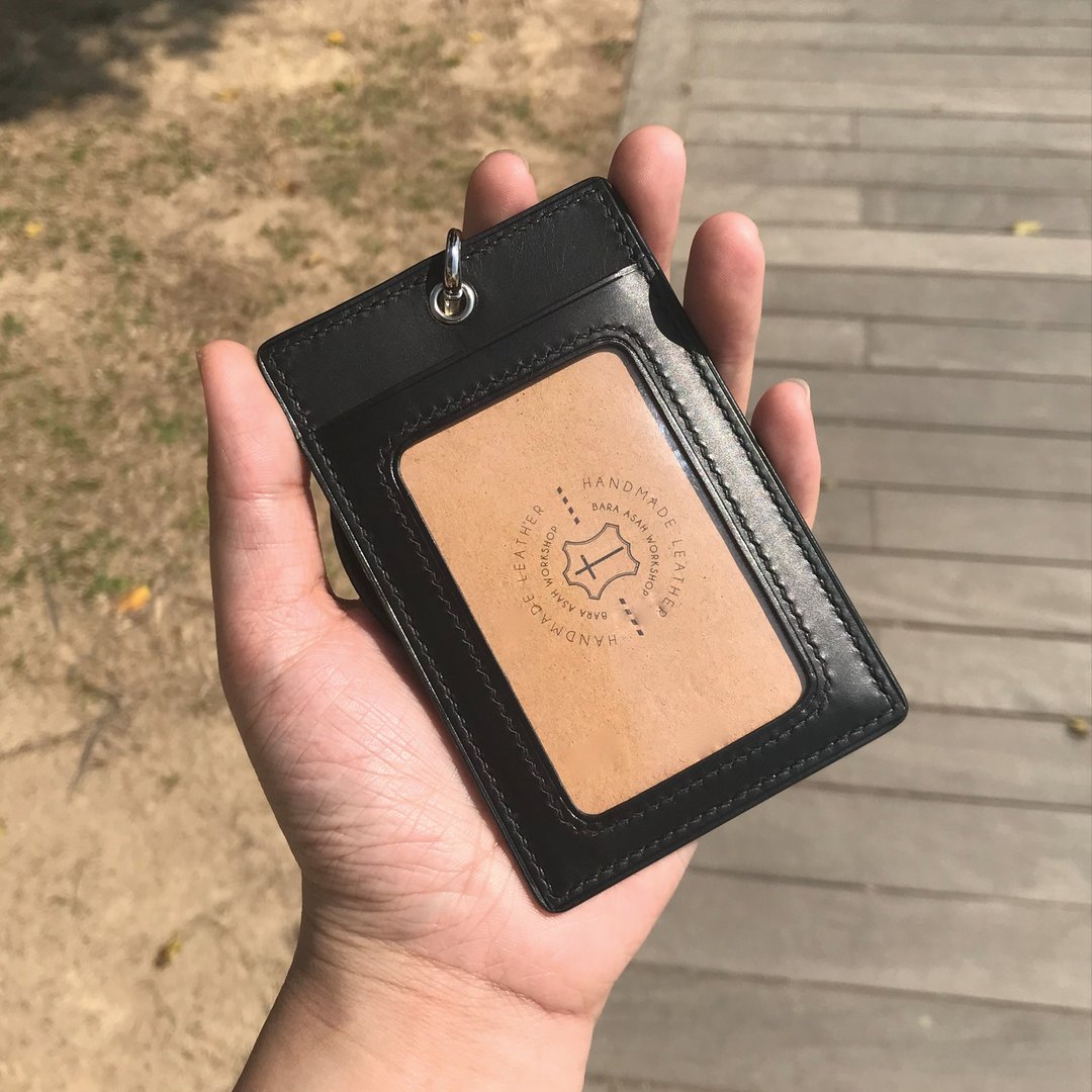 黑色植鞣牛皮 皮革证件套 全手工识别证套 可附颈绳悠游卡套 - 证件套/卡套 - 真皮 黑色