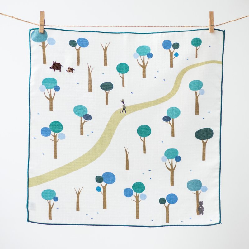 野猪双层棉纱手帕 蓝绿色 - 手帕/方巾 - 棉．麻 