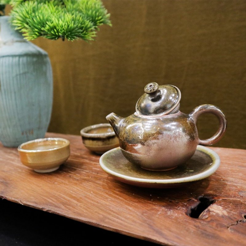 朴光 柴烧厚胎小茶壶 一壶二杯 旅行茶具组 - 茶具/茶杯 - 陶 咖啡色