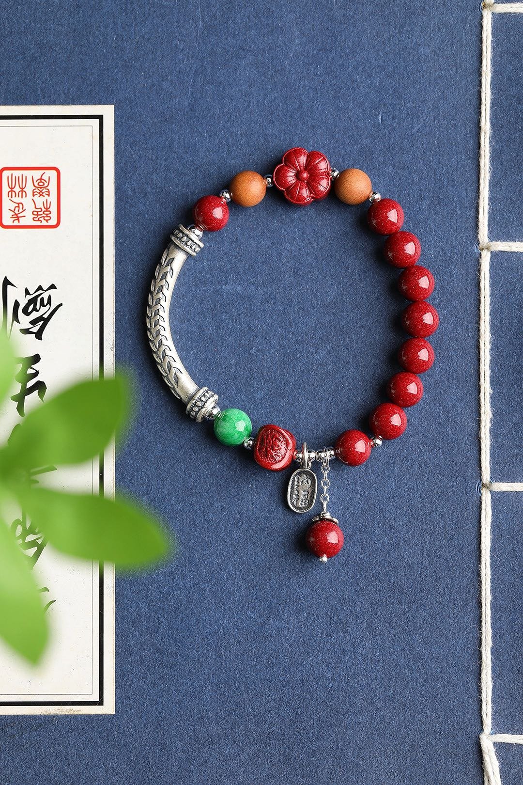 天然原矿朱砂精品紫金砂纯银麦穗弯管手链珠经8MM含量高达95%以上 - 手链/手环 - 宝石 