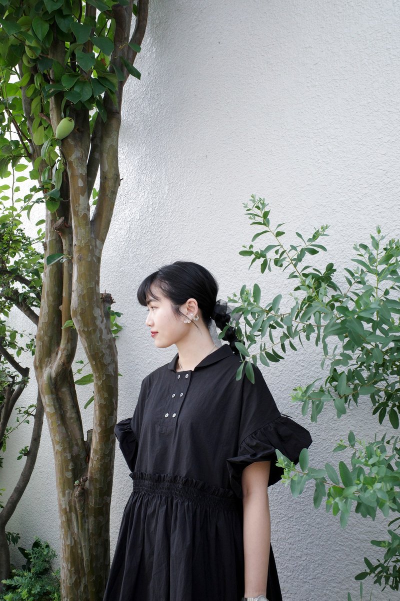Ciara 泡泡袖上衣 - 黑色 - 女装上衣 - 棉．麻 黑色