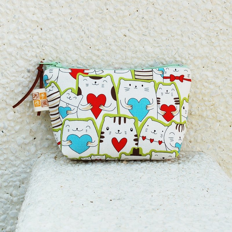 爱心猫零钱包 - 零钱包 - 棉．麻 红色