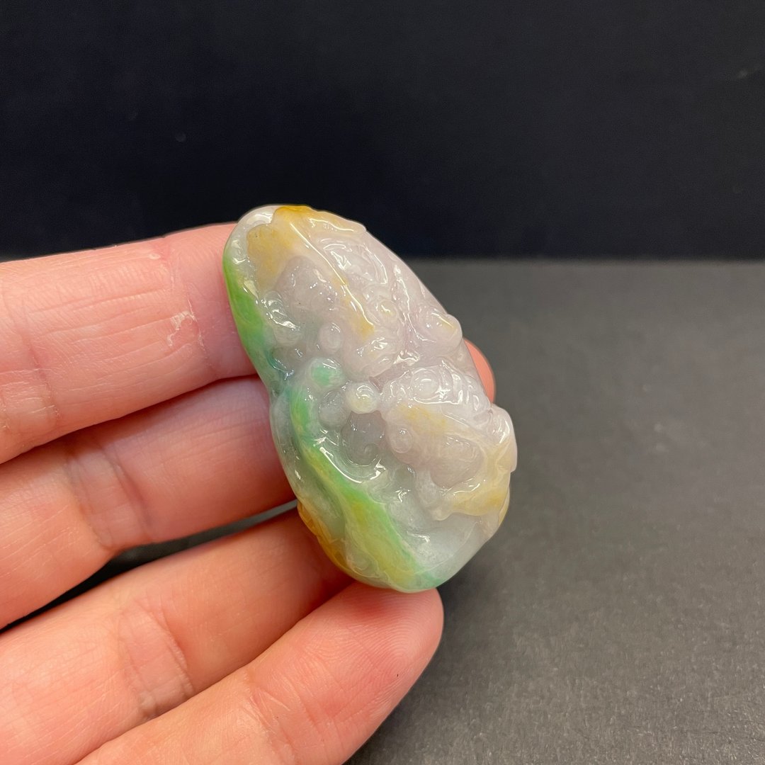 瀚玉珠宝 天然A货翡翠 三彩翡翠年年有鱼 双鱼黄加绿 缅甸玉 - 其他 - 玉石 