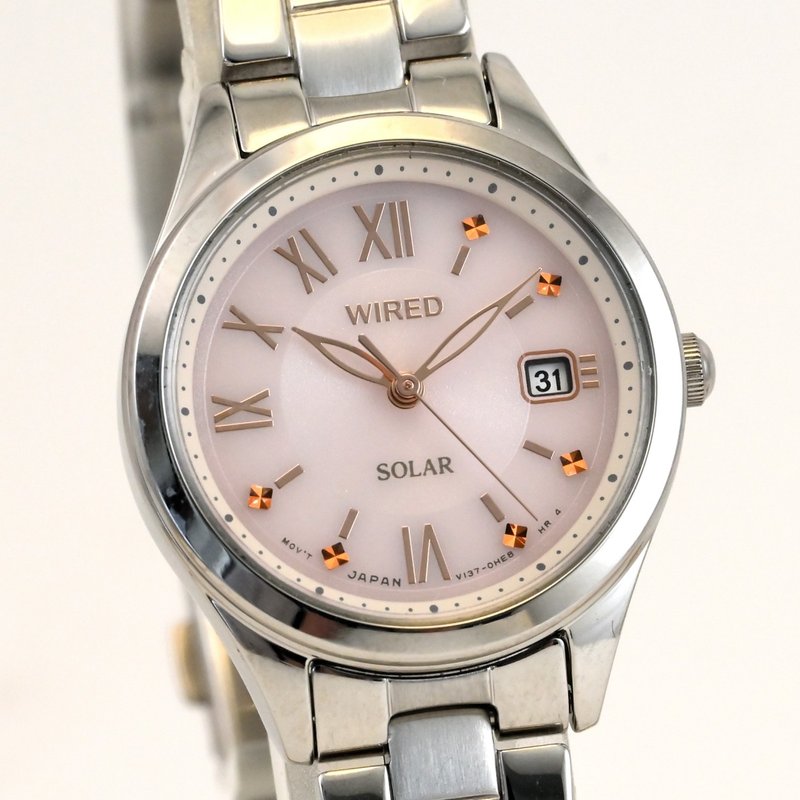 包邮 SEIKO WIRED 太阳能石英女表 附表盒与说明书 V137-KXY0 手表 古董表 复古表 日本直送 - 女表 - 不锈钢 粉红色