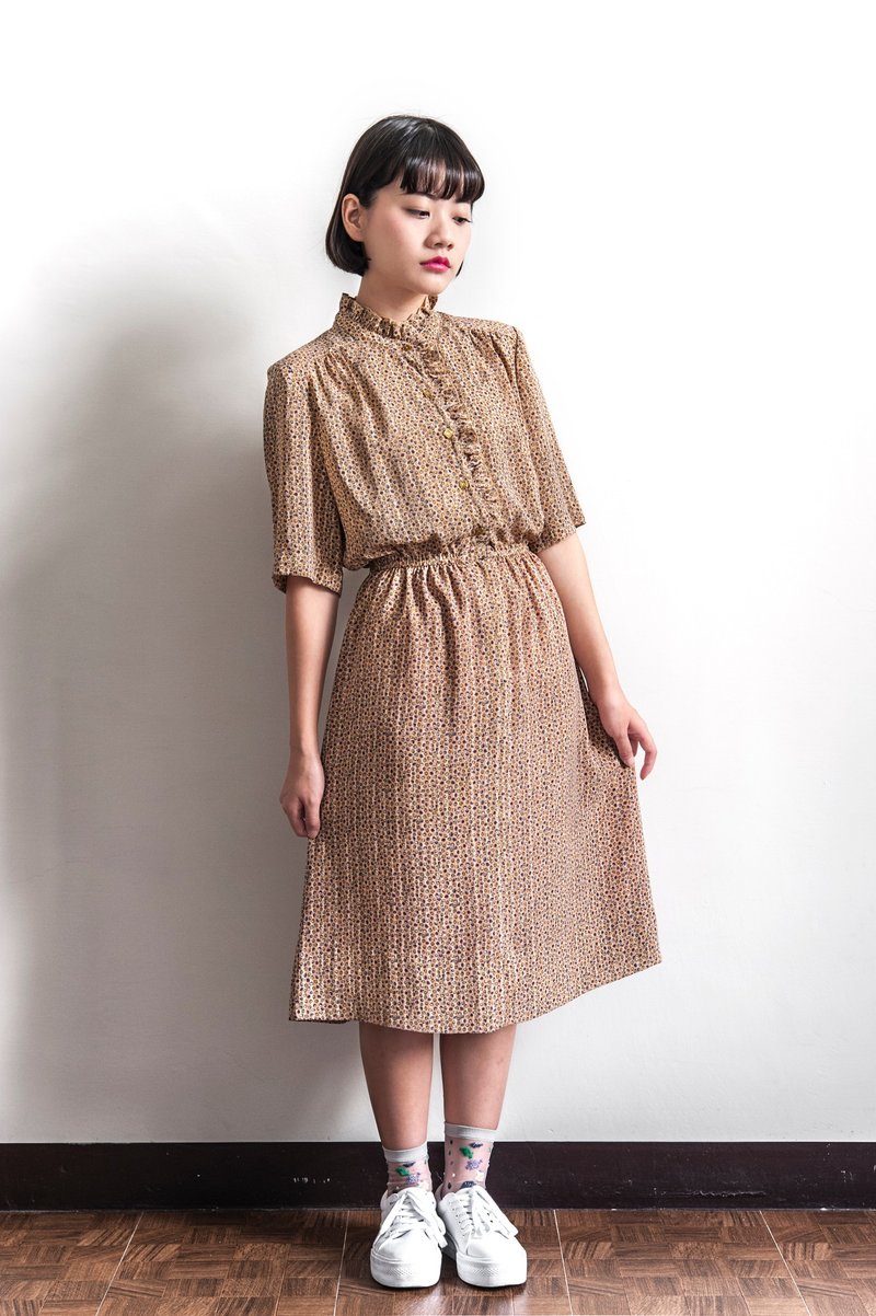 Vintage 小叶子荷叶古着短袖洋装 - 洋装/连衣裙 - 聚酯纤维 多色