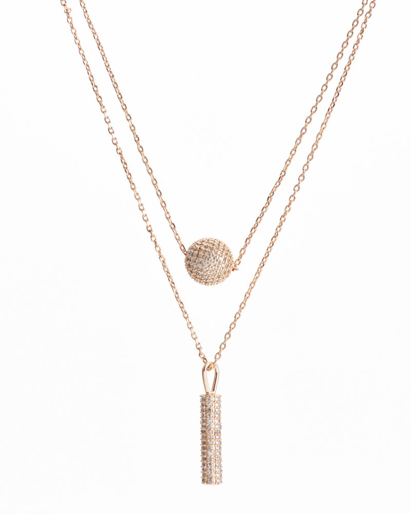 圆球圆柱镶钻项链共两色 - 项链 - 铜/黄铜 金色