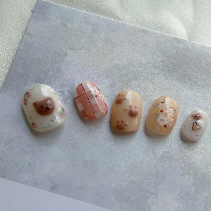 奶茶小熊 甲片 /穿戴甲/订制美甲贴片 NA99 - 指甲油/指甲贴 - 其他材质 咖啡色