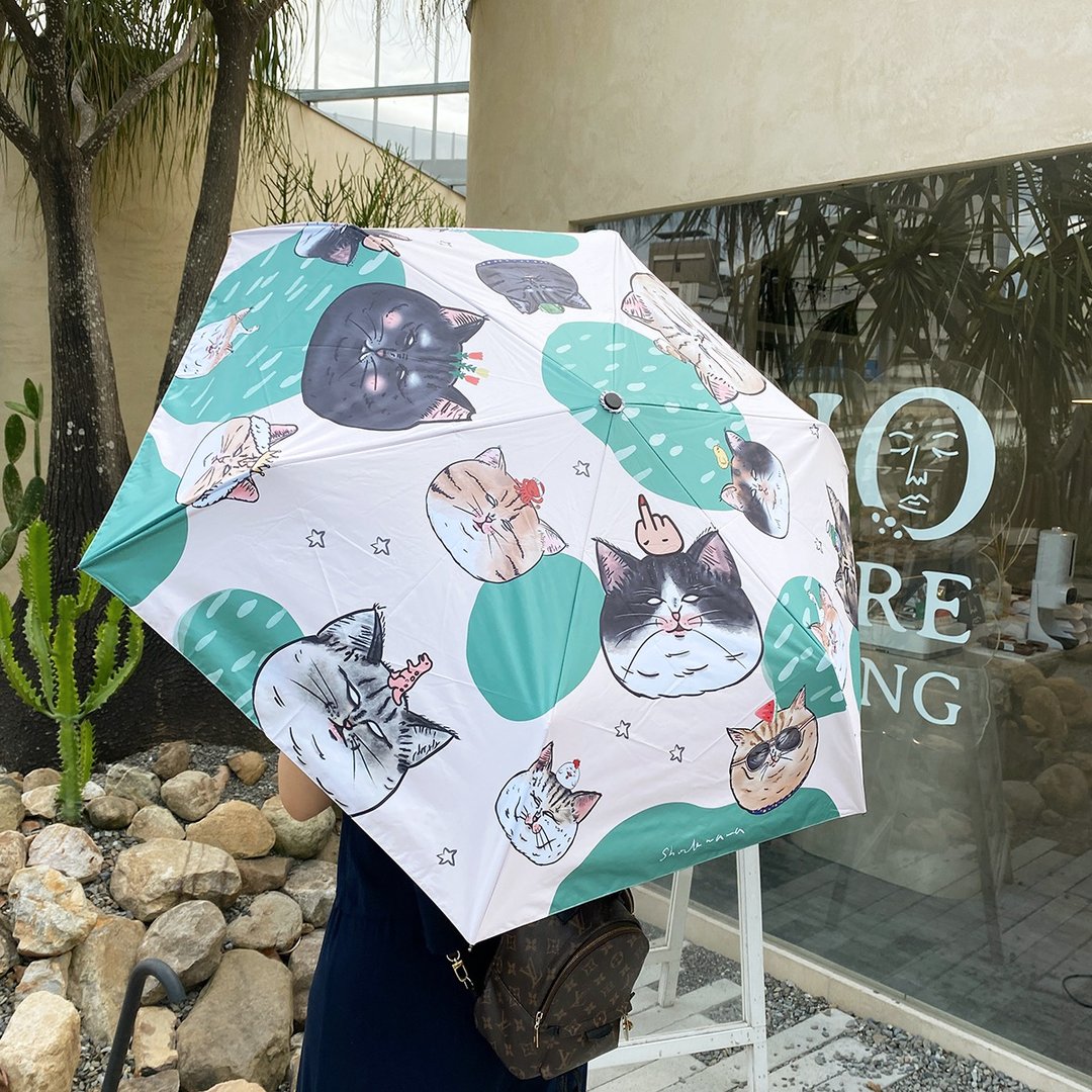 // 超轻量 // 蛋定猫猫 自动伞 雨伞 遮阳伞 - 雨伞/雨衣 - 防水材质 绿色