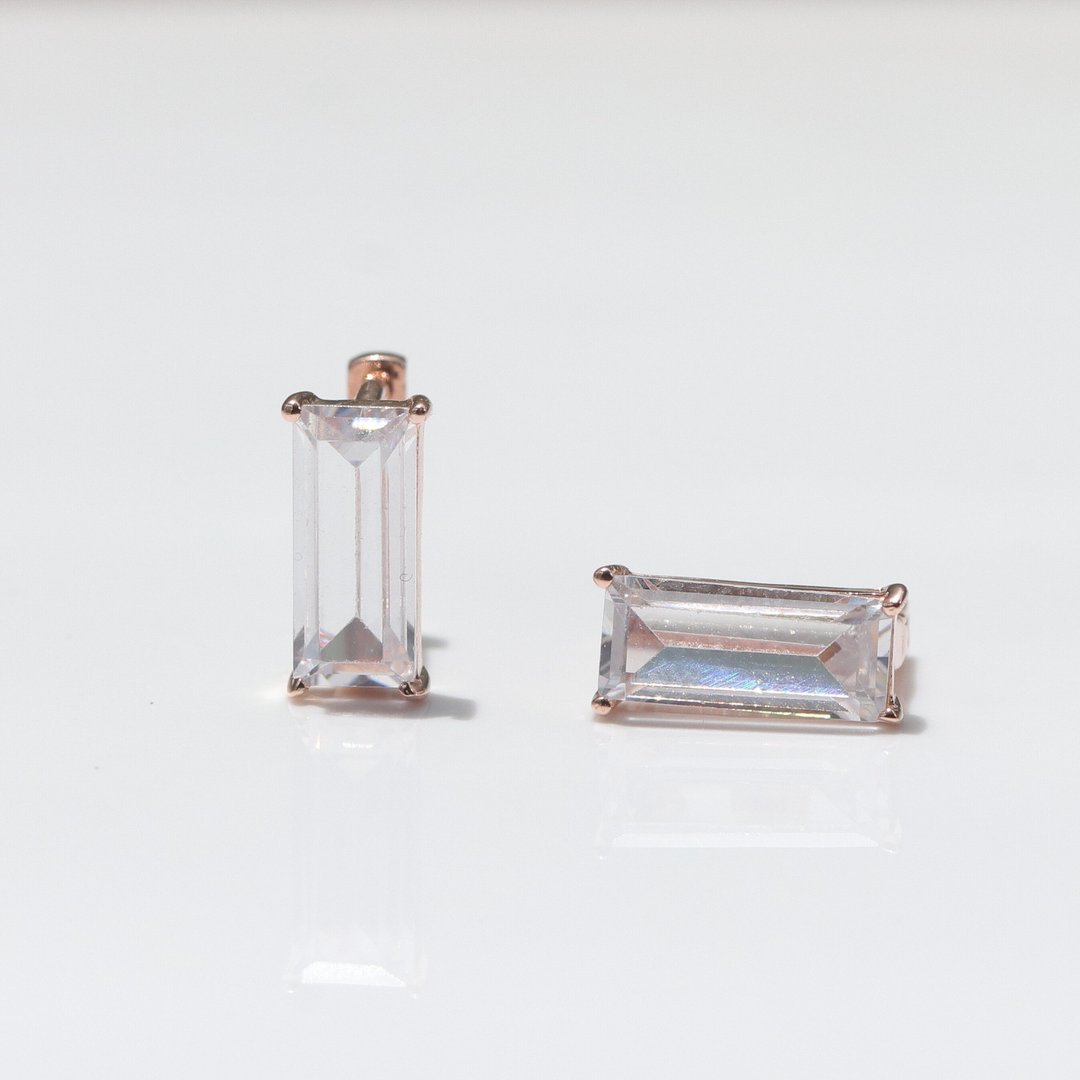 14K  方形钻耳扣耳环  (单个 ) - 耳环/耳夹 - 贵金属 金色