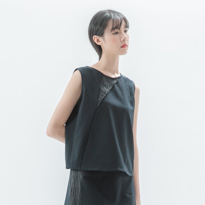 Narrative_叙事拼接背心_20SF005_丈青 - 女装背心 - 聚酯纤维 蓝色