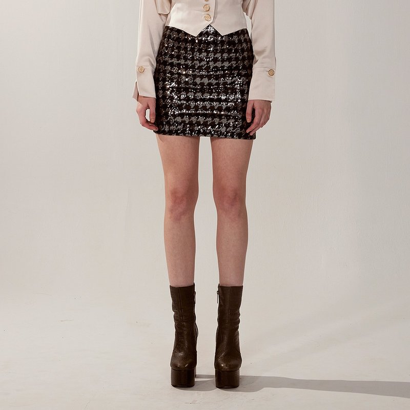 AVVJOY | 黑色迷你亮片包臀短裙 - 裙子 - 其他材质 黑色