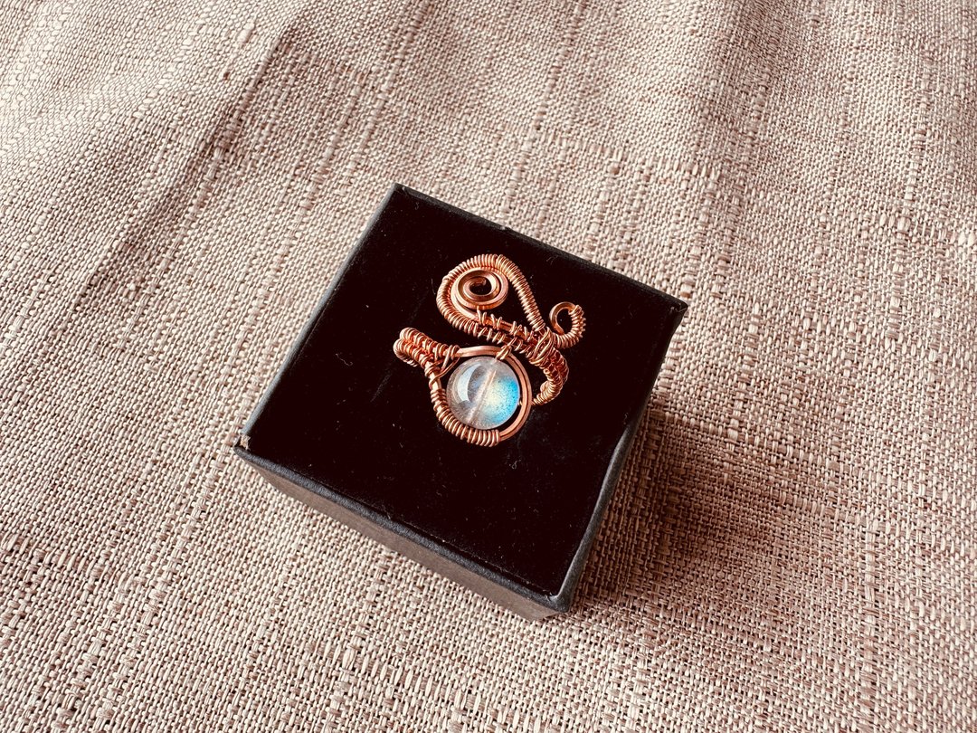 #230150 wire wrapping 拉长石 铜线 绕线 介指 - 项链 - 铜/黄铜 蓝色