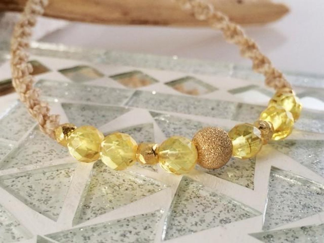 Venus Baltic Amber K14GF ◆ Macrame Brace - 手链/手环 - 其他金属 黄色