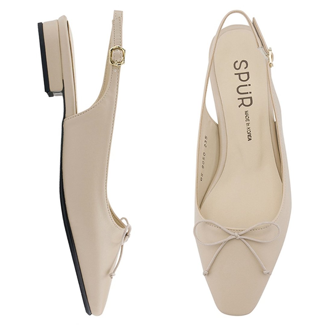 PRE-ORDER SPUR 尖头蝴蝶结露跟鞋 OS9050 BEIGE - 女款休闲鞋 - 人造皮革 