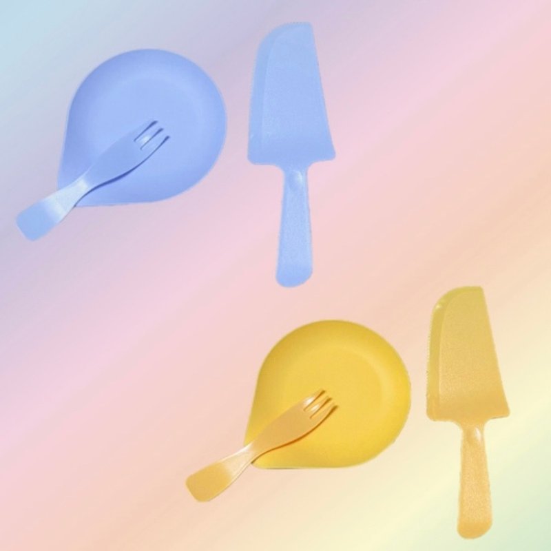 蛋糕刀*1+盘叉组*5(黄/蓝随机) - 餐刀/叉/匙组合 - 塑料 