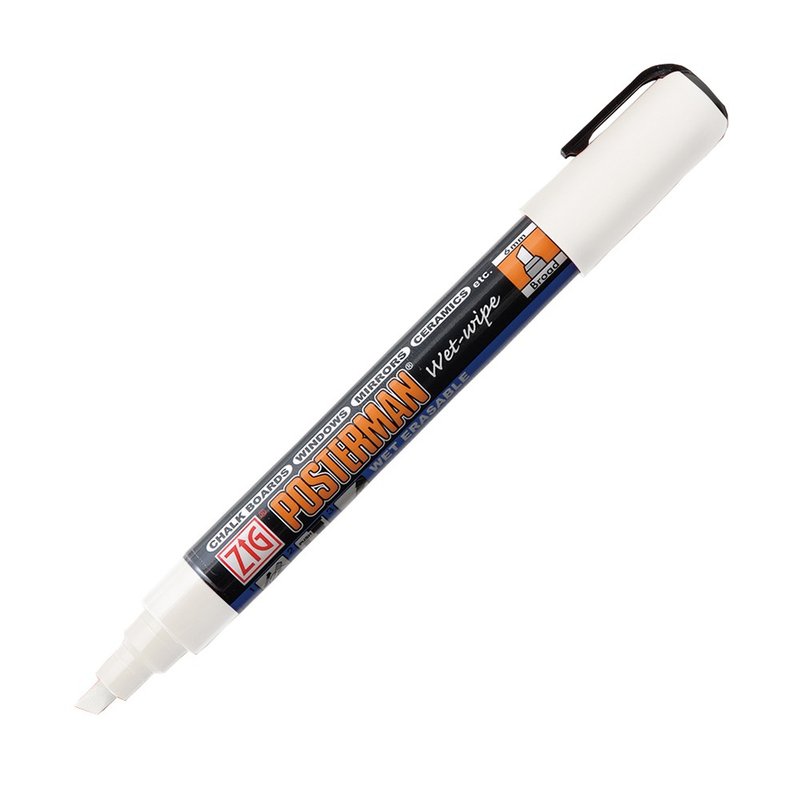 【Kuretake 日本吴竹】ZIG 可擦拭广告笔 附斜/圆头笔尖 白色 - 其他书写用品 - 颜料 白色