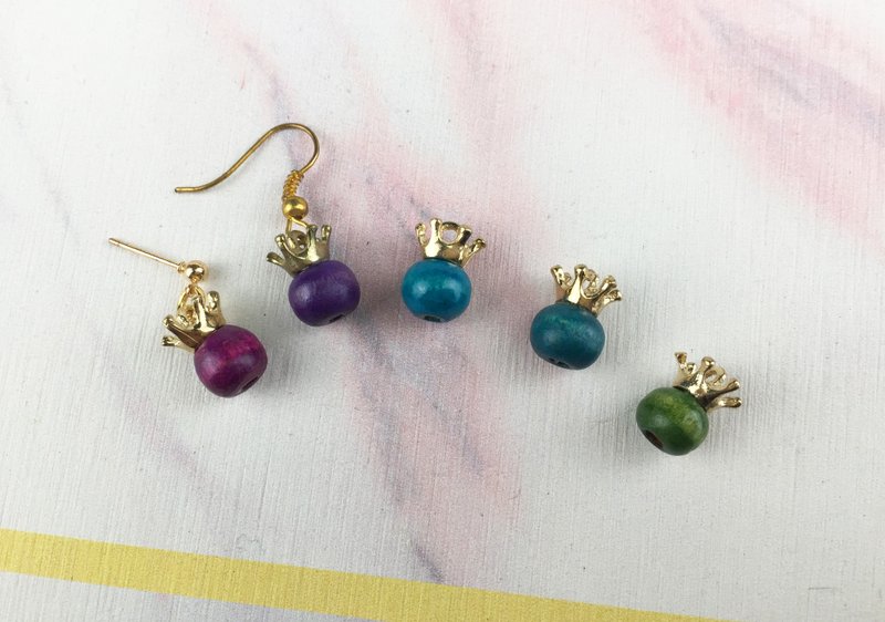 【小小精灵】木珠 手工耳环 - 耳环/耳夹 - 木头 多色