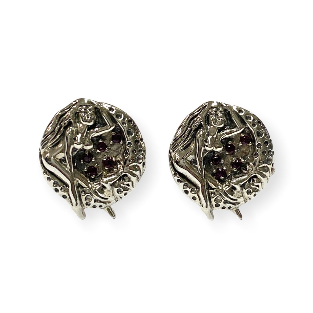 Victorian Style Lady On The Moon Wedding Cufflinks For Groom 925 Sterling Silver - 袖扣 - 纯银 银色